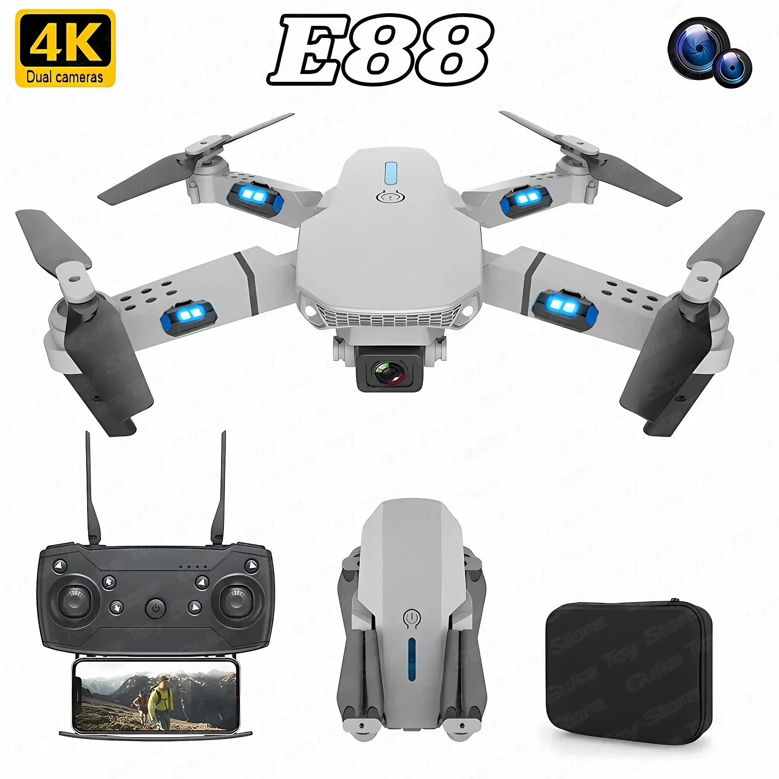 Drone Battery Case - 折りたたみ式クワッドコプター,e88プロ広角fpv,wifi,hd,4k,1080p,カメラ,高さ保持,rc,ヘリコプターのおもちゃ,男の子へのクリスマスプレゼント